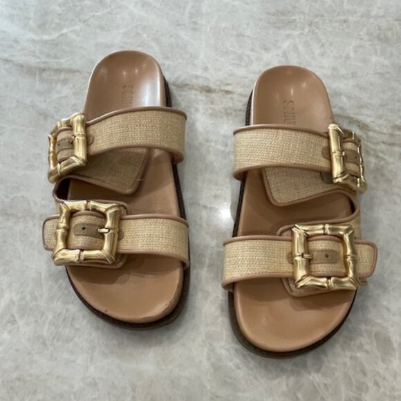 Schutz Enola Sandals in Faux Raffia, Size 8.5 - Picture 1 of 11